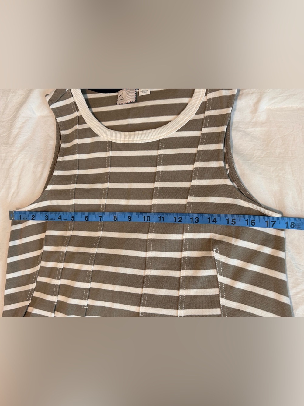 Anthropologie Taupe & White Striped Pleated Tank - Picture 7 of 11